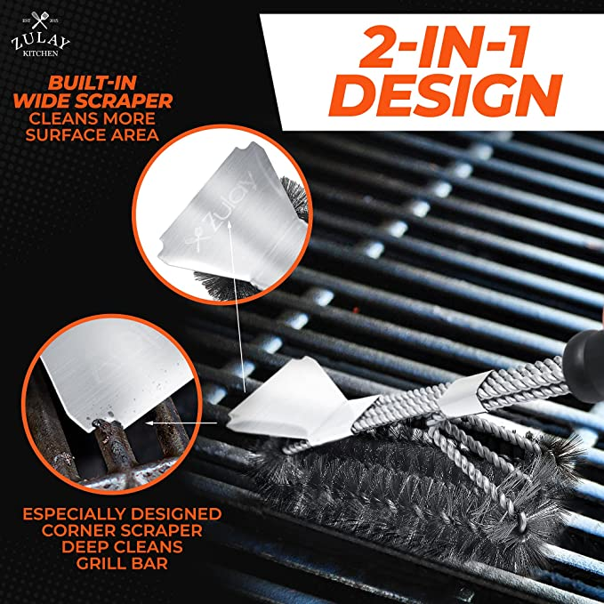 Zulay Kitchen Heat Boss Grill Brush and Grill Scraper